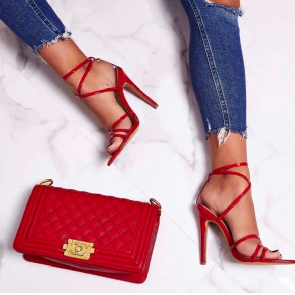 EGO Shoes - EGO Kaia Pointed Barely There Heel In Red Patent